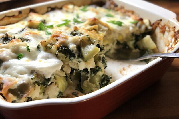 Green enchiladas casserole in a baking dish