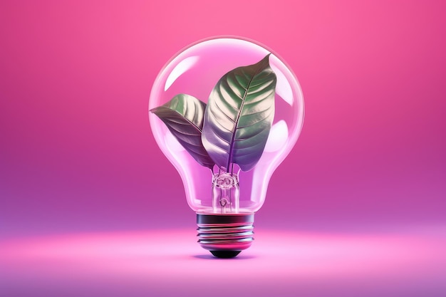 Green energy concept light bulb with leaves