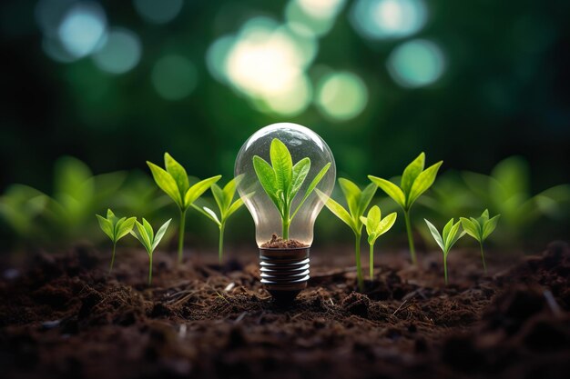 Green Energy Concept Plant Growing Inside Light Bulb