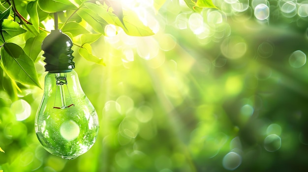 Фото Концепция зеленой энергии с лампочкой и природой ии
