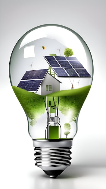 Green energy concept with light bulb