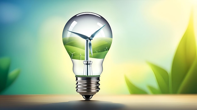 Green energy concept with light bulb