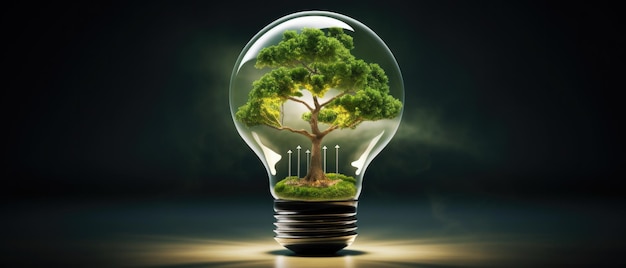 電球の中に木があるグリーン エネルギーのコンセプト