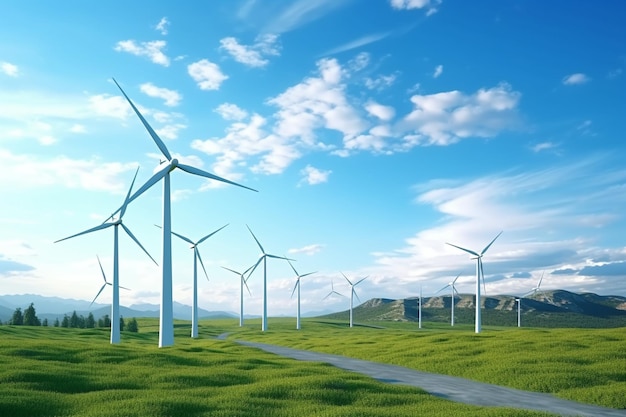 Green energy concept with wind turbines against a 00403 00