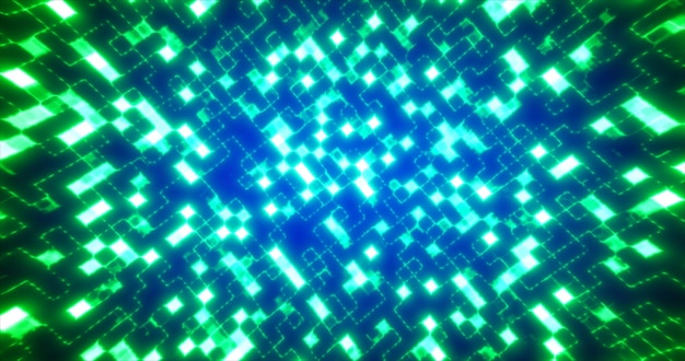 写真 緑のエネルギーで輝くブロック デジタルな未来的な正方形 コンピュータの明るい背景