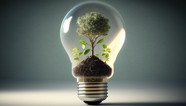 Green Energy Investment Plants Growth On Money And Tree In Lightbulb Generative AI