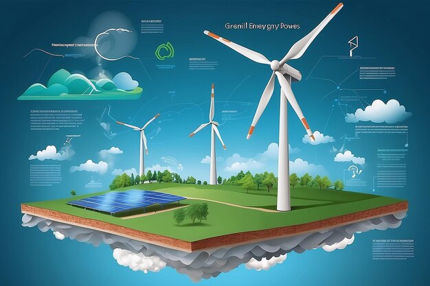 Green energy power production it is future Windmill and graphic diagram of air currents that produce green energy