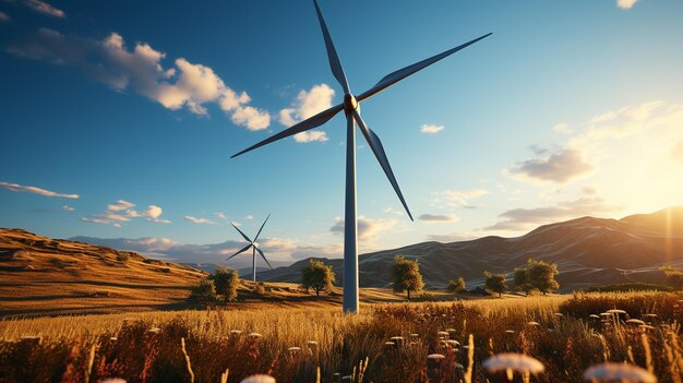 Photo green energy and wind turbine