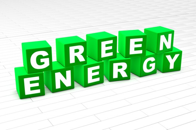 Green energy word illustration with cubes