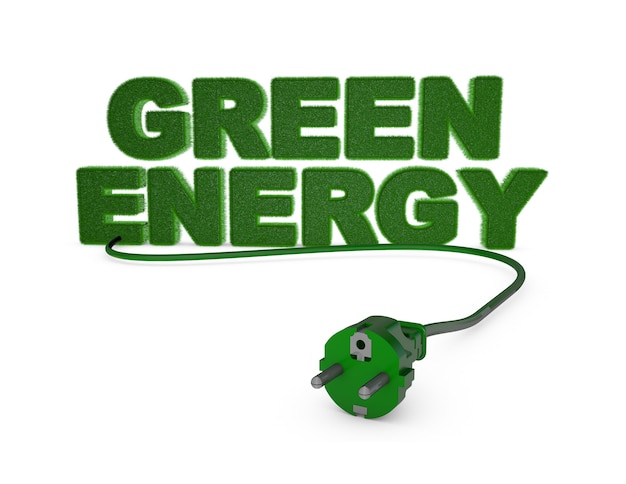 Green enrgy with grass and electric plug