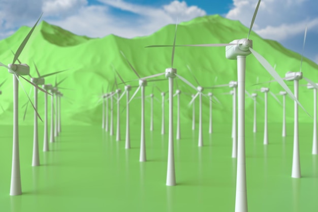 Green Environment with Wind Generators 3d Rendering