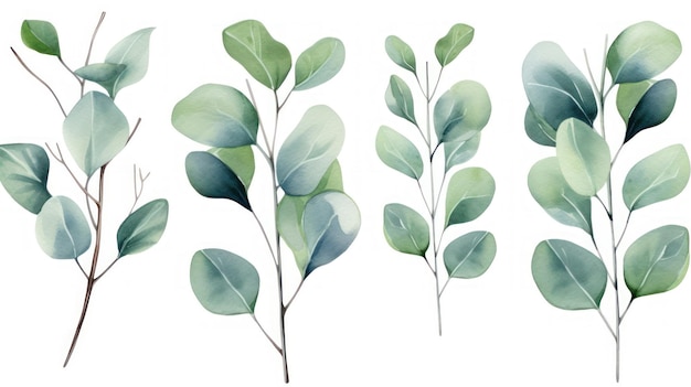 Green Eucalyptus Leaf Branches Collection for Wedding Invitation AI Generated