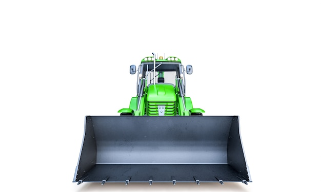 Green excavator scraper on the white background. 3d render