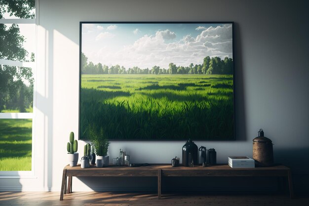 Green expanse of grass Mockup of a summer countryside scene