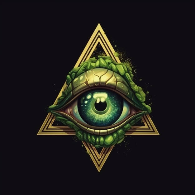 a green eye with a triangle and leaves on it generative ai