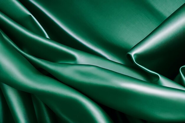 Green fabric cloth satin folded background and texture luxury style