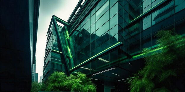 Green facade of modern office buildings