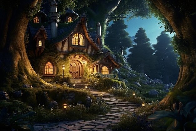 Green Fairy Fantasy House in the Forest