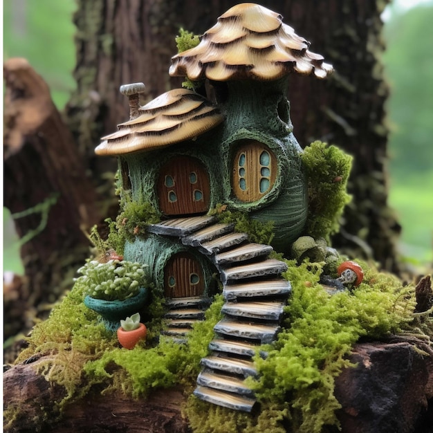 Green fairy house in the forest