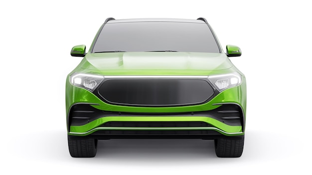 Green family innovative electric SUV car on a white background 3d rendering