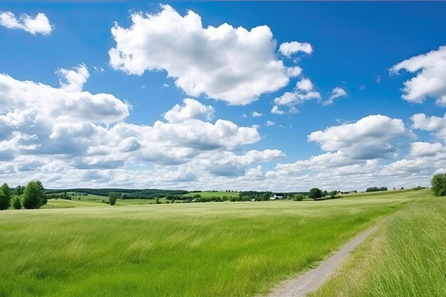 Foto green farm skyline sotto il cielo blu e nuvole bianche