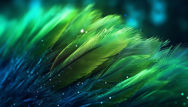 Photo a green feather with a blue background