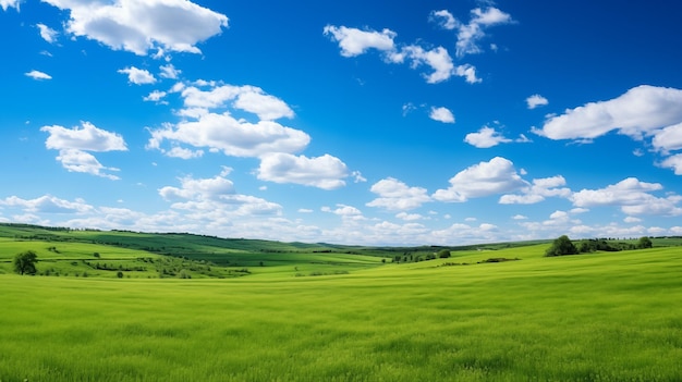 Photo green field and blue sky field and clouds