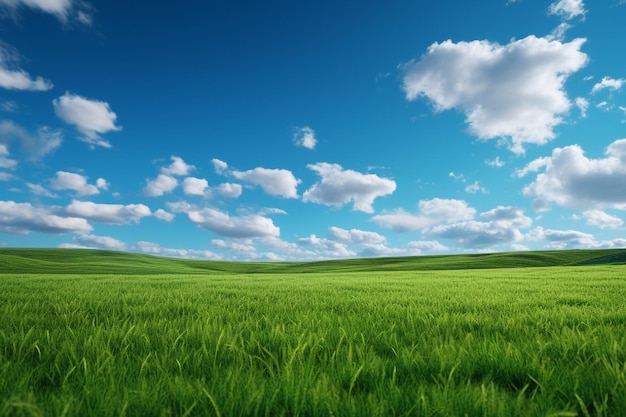 Green field and blue sky with clouds Nature composition