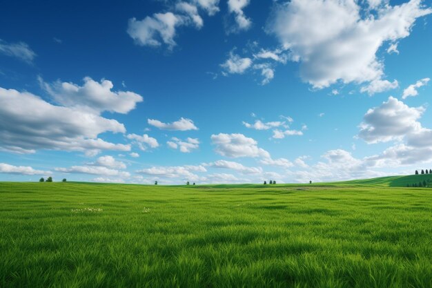 Green field and blue sky with clouds Nature composition