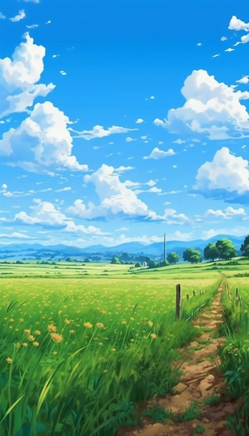 Green field in a blue sky