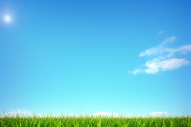 Photo green field grass and blue sky sun as a background