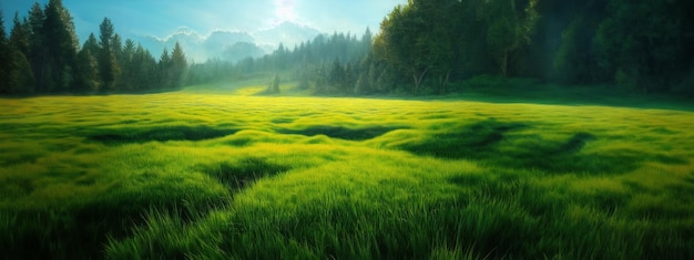 Green field tree and blue sky great as a background web banner generative ai