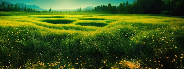 Photo green field tree and blue sky great as a background web banner generative ai