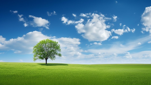 Green field tree and blue skygreat