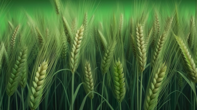 A green field of wheat with a green background.