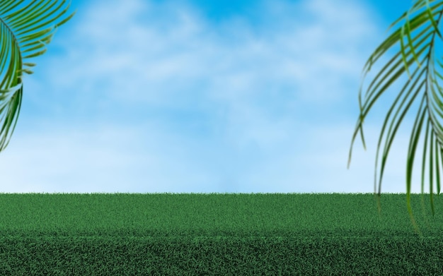 Foto un campo verde con un cielo blu e un campo verde con un uomo in piedi davanti