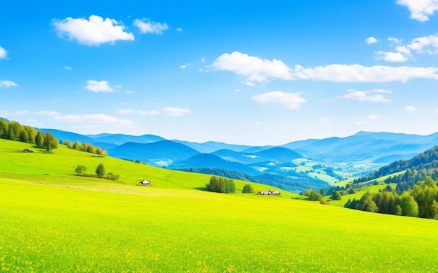 A green field with a house on the hill