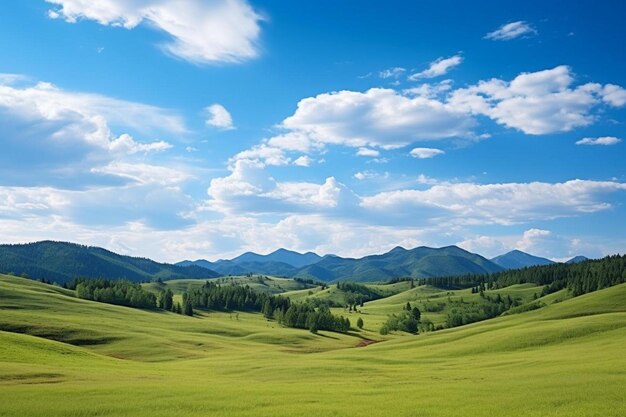 背景に山がある緑の畑