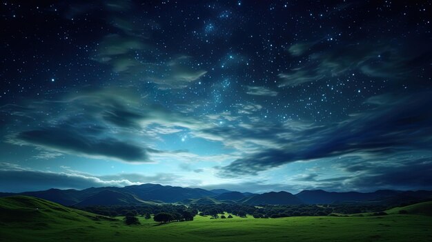 Premium AI Image | a green field with a starry sky and a green field ...