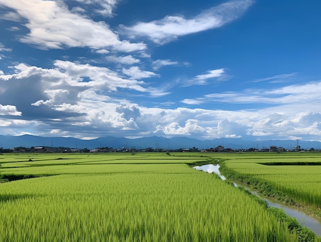 小川が流れる緑の野原