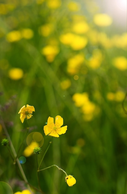 Green field with yellow flowers