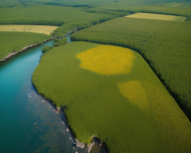 A green field with a yellow heart shape in the middle