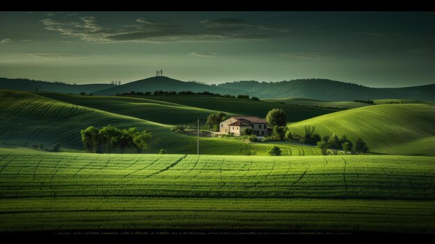 Foto campi verdi e paesaggio domestico