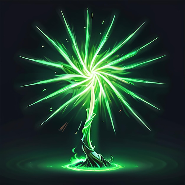 a green firework with a tree on it