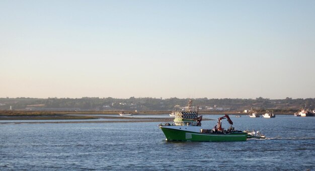 Green fishing boat sailing