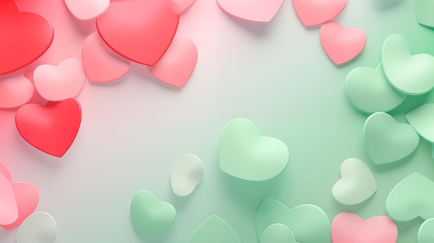 Photo green floral bokeh background illustrationflowers hearts origami