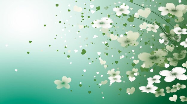 Photo green floral bokeh background illustrationflowers hearts origami