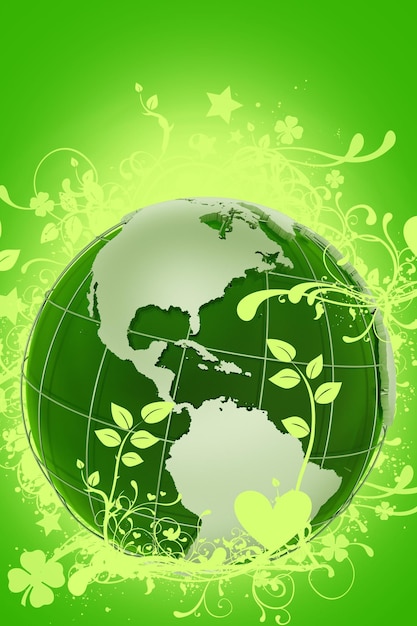 緑の花の地球儀