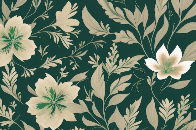 Green floral pattern with leaves and flowers Generative AI