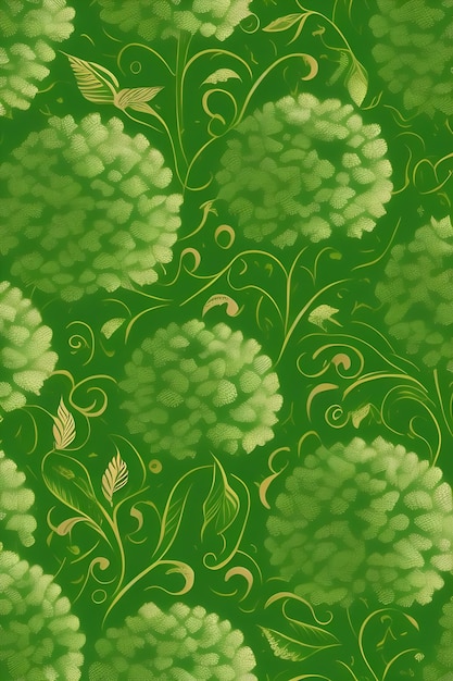 Photo a green floral wallpaper with a green background and a green leaf pattern.